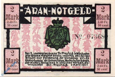 Notgeld Wiesbaden , Dr. Freytag , 2 Mark Schein , Mehl Grabowski 1425.1 , von 1921 , Hessen Seriennotgeld
