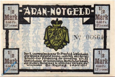 Notgeld Wiesbaden , Dr. Freytag , 50 Pfennig Schein , Mehl Grabowski 1425.1 , von 1921 , Hessen Seriennotgeld