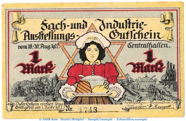 Notgeld Wirteverein von 1877 Bremen 168.1 , 1 Mark Schein in kfr. von 1922 , Niedersachsen Seriennotgeld