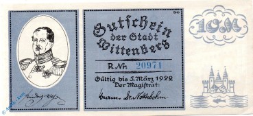 Notgeld Stadt Wittenberg 1443.3 , 10 Mark Schein in kfr. o.D. Sachsen Anhalt Seriennotgeld