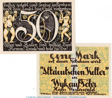 Notgeld Wyk auf Föhr 1461.1 , Altdeutscher Keller Set mit 2 Scheinen in kfr. o.D. Schleswig Holstein Seriennotgeld