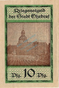 Preview: Ohrdruf , Notgeld 10 Pfennig -Michaeliskirche- unc-kfr. Ti.5350.05.75 , Thüringen 1918 Verkehrsausgabe