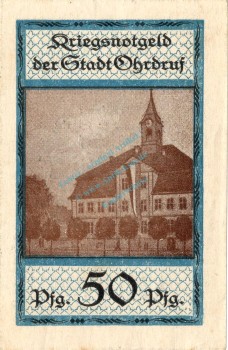 Preview: Ohrdruf , Notgeld 50 Pfennig -Rathaus- in unc-kfr. Ti.5350.05.41 , Thüringen 1918 Verkehrsausgabe