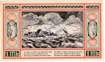 Preview: Oland Hallig , Notgeld 1 Mark Schein -orange- in kfr. M-G 1013.1 , Schleswig Holstein 1921 Seriennotgeld