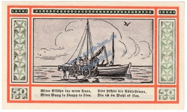 Preview: Oland Hallig , Notgeld 50 Pfennig Schein -orange- in kfr. M-G 1013.1 , Schleswig Holstein 1921 Seriennotgeld