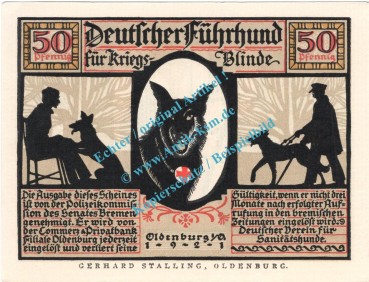 Preview: Oldenburg , Notgeld 50 Pfennig -glanz- Nr.3 in kfr. M-G 1016.1.a , Niedersachsen 1921 Seriennotgeld