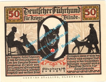 Preview: Oldenburg , Notgeld 50 Pfennig -matt- Nr.4 in kfr. M-G 1016.1.b , Niedersachsen 1921 Seriennotgeld