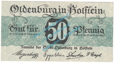 Oldenburg , Notgeld 50 Pfennig Schein in kfr. Tieste 5365.05.03 , Schleswig Holstein o.D. Verkehrsausgabe