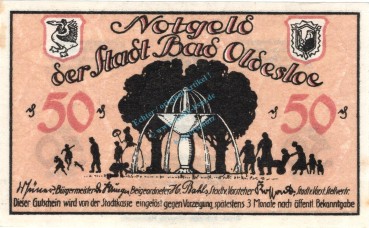 Oldesloe , Notgeld 50 Pfennig Schein unc-kfr. Ti.5375.05.05 , Schleswig Holstein o.D. Verkehrsausgabe