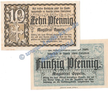 Oppeln , Notgeld Set mit 2 Scheinen in kfr. Tieste 5400.10.15-16 , Schlesien o.D. Verkehrsausgabe  