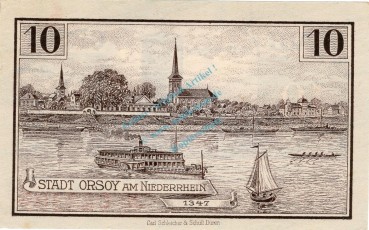 Preview: Orsoy , Notgeld 10 Pfennig Schein unc-kfr. M-G 1026.1 , Westfalen 1921 Seriennotgeld