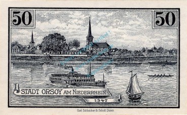 Preview: Orsoy , Notgeld 50 Pfennig Schein unc-kfr. M-G 1026.1 , Westfalen 1921 Seriennotgeld