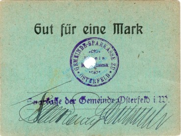 Osterfeld , Notgeld 1 Mark Schein unc-kfr. Diessner 279.2 , Westfalen o.D. Notgeld 1914-15