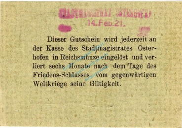 Preview: Osterhofen , Notgeld 50 Pfennig Schein in unc-kfr. Ti.5445.05.030 , Bayern 1917 Verkehrsausgabe