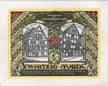 Preview: Osterwieck , Notgeld 20 Mark Leder Schein in kfr. M-G 1037.6.a , Sachsen Anhalt 1922 Seriennotgeld