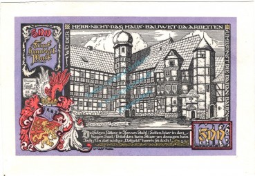 Preview: Osterwieck , Notgeld 500 Mark Leder Schein in kfr. M-G 1037.10.b , Sachsen Anhalt 1922 Seriennotgeld