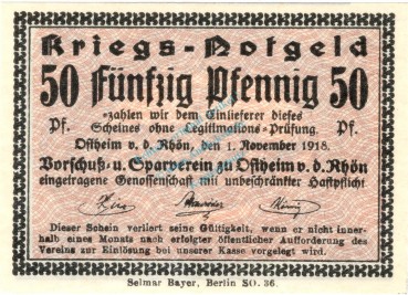 Ostheim , Notgeld 50 Pfennig -Lichtenburg- unc-kfr. Ti.5465.05.42 , Thüringen 1918 Verkehrsausgabe