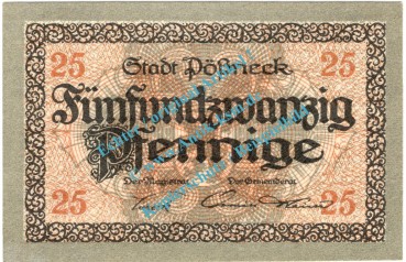 Pössneck , Notgeld 25 Pfennig -Wz.- in kfr. Tieste 5695.05.16 , Thüringen o.D. Verkehrsausgabe