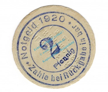 Pfarrkirchen , Notgeld 2 Pfennig Schein in f-kfr. Tieste 5580.05.11 , Bayern 1920 Verkehrsausgabe