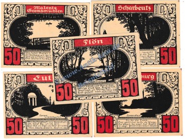 Plön , Notgeld Set mit 5 Scheinen in kfr. M-G 1063.2 , Schleswig Holstein o.D. Seriennotgeld