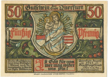 Querfurt , Notgeld 50 Pfennig -Nr.2- unc-kfr. M-G.1090.2 , SA 1921 Seriennotgeld -5824-