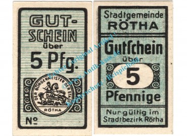 Rötha , Notgeld 5 Pfennig MUSTER-Schein in unc. Tieste 6120.05.05.M , Sachsen o.D. Verkehrsausgabe