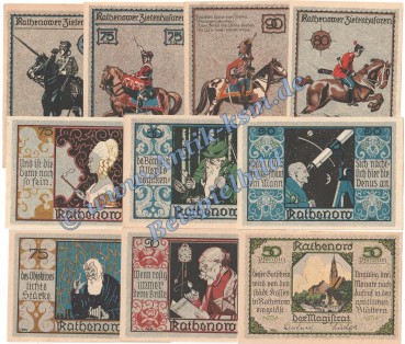 Rathenow , 2 Notgeld Sets mit 10 Scheinen in kfr. M-G 1099.1-2 , Brandenburg o.D. Seriennotgeld