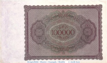 Preview: Reichsbanknote , 100.000 Mark Schein in kfr. DEU-93.d , Ros.82, P.83 , vom 01.02.1923 , Nachkriegszeit und Inflation