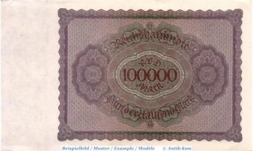 Preview: Reichsbanknote , 100.000 Mark Schein , l-gbr. DEU-93.a , Ros.82, P.83 , vom 01.02.1923 , Nachkriegszeit und Inflation