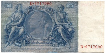 Preview: Reichsbanknote , 100 Mark Schein U-D in gbr. DEU-211,  Ros.176, P.183, vom 24.06.1935 , Drittes Reich