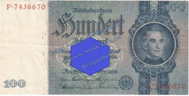 Reichsbanknote , 100 Mark Schein V-F in gbr. DEU-211, Ros.176, P.183, vom 24.06.1935 , Drittes Reich