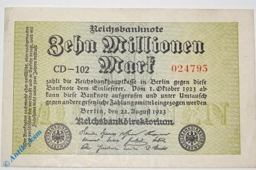 Reichsbanknote 10 Milliarden Mark , Rosenberg DEU-118 e , Banknote vom 22.08.1923 , Inflation