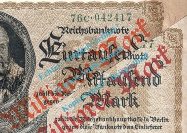 Preview: Reichsbanknoten , 1 Milliarde Mark --ORANGE 3 x fortl KN Bo. WZ -- , DEU-126.F.e, Ros.110, P.113 , Weimarer Republik - Inflation