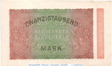 Preview: Reichsbanknote , 20.000 Mark Schein in kfr. Hakensterne , DEU-95 , Ros.84 , P.85 , vom 22.02.1923 , Nachkriegszeit und Inflation