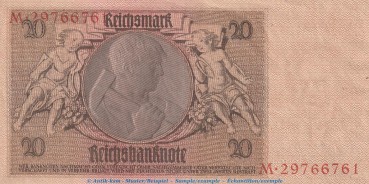 Preview: Reichsbanknote , 20 Mark Schein -D1- in kfr. DEU-184.a, Ros.174, P.181 , vom 22.01.1929 , Weimarer Republik - Reichsbank
