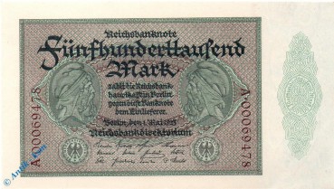 Reichsbanknote , 500.000 Mark Schein , DEU-99 b , Rosenberg 87 , P 88 , 01.05.1923 , InflationReichsbanknote , 500.000 Mark Schein , DEU-99 b , Rosenberg 87 , P 88 , 01.05.1923 , Inflation
