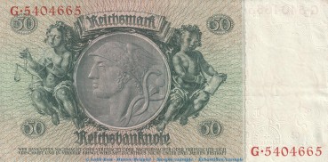 Preview: Reichsbanknote , 50 Mark Schein -B- in gbr. DEU-210.a, Ros.175, P.182 , vom 30.03.1933 , deutsches Reich - Reichsbank