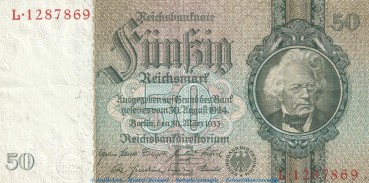 Reichsbanknote , 50 Mark Schein -E- in gbr. DEU-210.a, Ros.175, P.182 , vom 30.03.1933 , deutsches Reich - Reichsbank
