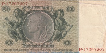 Preview: Reichsbanknote , 50 Mark Schein -F1- in gbr. DEU-210.b, Ros.175, P.182 , vom 30.03.1933 , deutsches Reich - Reichsbank