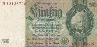 Reichsbanknote , 50 Mark Schein -F2- in gbr. DEU-210.b, Ros.175, P.182 , vom 30.03.1933 , deutsches Reich - Reichsbank