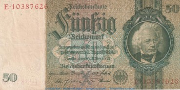 Reichsbanknote , 50 Mark Schein -X2- in gbr. DEU-210.b, Ros.175, P.182 , vom 30.03.1933 , deutsches Reich - Reichsbank