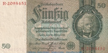 Reichsbanknote , 50 Mark Schein -Z- in gbr. DEU-210.a, Ros.175, P.182 , vom 30.03.1933 , deutsches Reich - Reichsbank