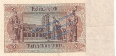 Preview: Reichsbanknote , 5 Mark Schein in gbr. DEU-220.b, Ros.179, P.186 , vom 01.08.1942 , 3. Reich - Reichsbank
