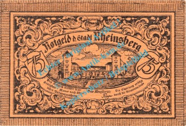 Preview: Rheinsberg , Notgeld 75 Pfennig Schein -Muster- in kfr. M-G 1120.2... Brandenburg o.D. Seriennotgeld