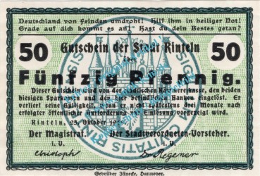 Rinteln , Notgeld 50 Pfennig Schein in unc. Tieste 6075.05.18 , Hessen 1Rinteln , Notgeld 50 Pfennig Schein in unc. Tieste 6075.05.18 , Hessen 1918 Verkehrsausgabe918 Verkehrsausgabe