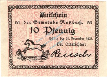 Rossbach , Notgeld 10 Pfennig Schein unc-kfr. Ti.6200.05.02 Sachsen o.D. Verkehrsausgabe