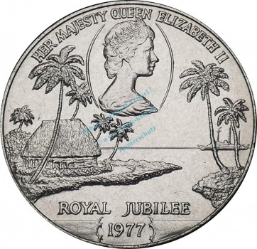 Samoa Sisifo , 1 Dollar Münze 1977 -Royal Jubilee Elizabeth II- KM.24 vz-stgl -0264-