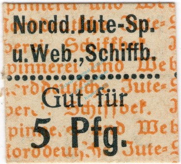 Schiffbek , Notgeld 5 Pfennig Schein unc-kfr. Ti.6495.05.01 , Schleswig o.D. Verkehrsausgabe