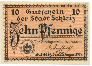 Schleiz , Notgeld 10 Pfennig Schein unc-kfr. Ti.6550.05.16 TH 1919 Verkehrsausgabe -4309-