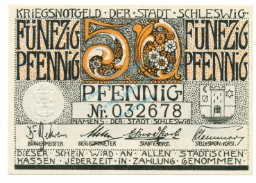 Schleswig , Notgeld 50 Pfennig Schein unc-kfr. Ti.6560.10.30 SH 1920 Verkehrsausgabe -4293-